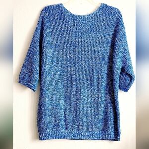 Woman Within Blue Pullover Sweater with Chunky Knit and Three-Quarter Sl…